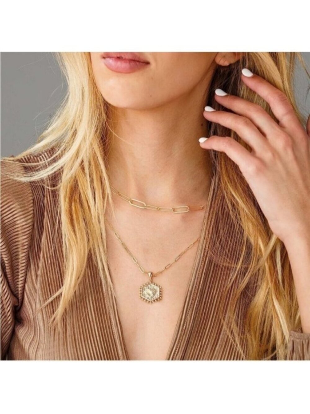 GOLD 14k Gold Plated 2pc Heart Pendant Chain Necklace Set